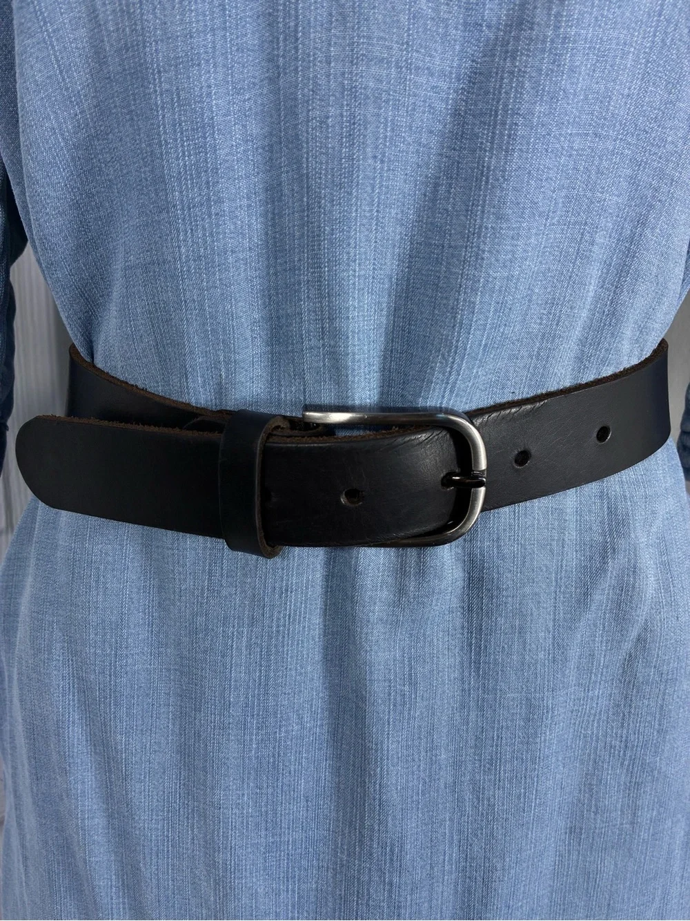 Men's Black Leather Belt 40” long gunmetal Buckle casual office